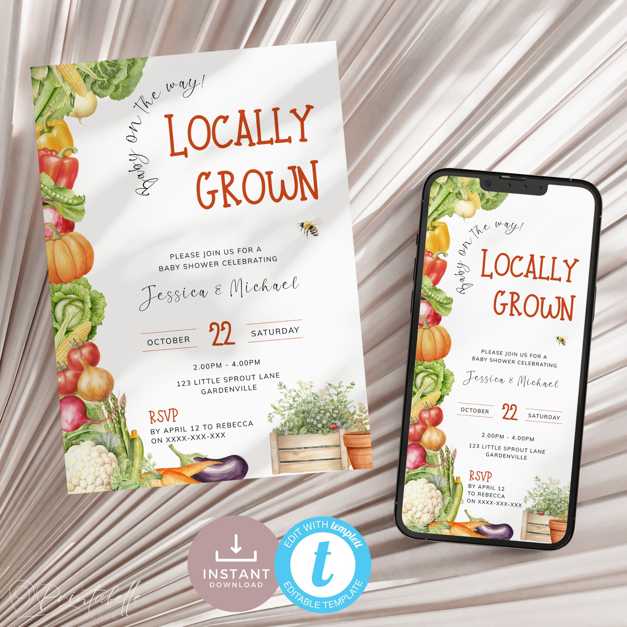 Packaged Locally Locally Grown Baby Shower Bundle, Bright Vegetable Farmers Market Theme ...