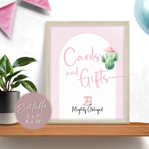Kaart en cadeaubord voor een klein cowgirl-babyshower. Leuk westerndecor in twee maten en bijpassende bewerkbare sjablonen beschikbaar | CG01
