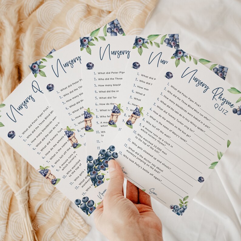 Blueberry Nursery Rhyme Quiz Game, Berry Sweet Baby Shower Trivia Games ...
