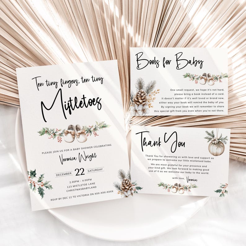 Scandi Einvite Scandi Christmas Baby Shower Invitation Bundle, Ten Tiny Mistletoe ...