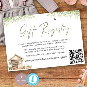 Grown With Love-cadeaukaart met QR-code, modern, minimalistisch tuinthema. Afdrukbare, bewerkbare sjabloon | GR02