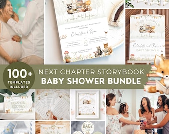 Next Chapter Baby Shower Bundle, A New Chapter Will Soon Begin Mega Pack, Storybook Decorations, Signs, Invite. Editable, Printable | SB01