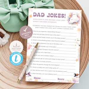 Juego de bromas para baby shower, adivina el final de Halloween, actividad divertida sobre fantasmas, editable, imprimible / HW01