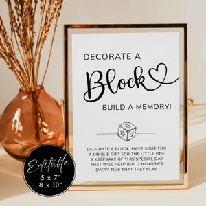 Versier een blokbord, moderne babyshoweractiviteit, babyblokdecoratieborden, minimaal gastenboekstation. Bewerkbaar, afdrukbaar | MN01