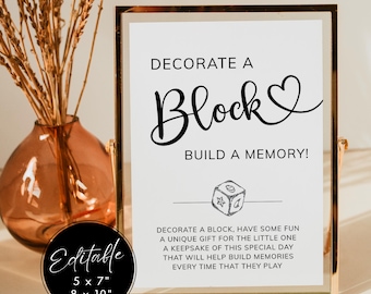Decorate A Block Sign, Modern Baby Shower Activity, Baby Block Decoration Signage, Minimal Guestbook Station. Editable, Printable | MN01
