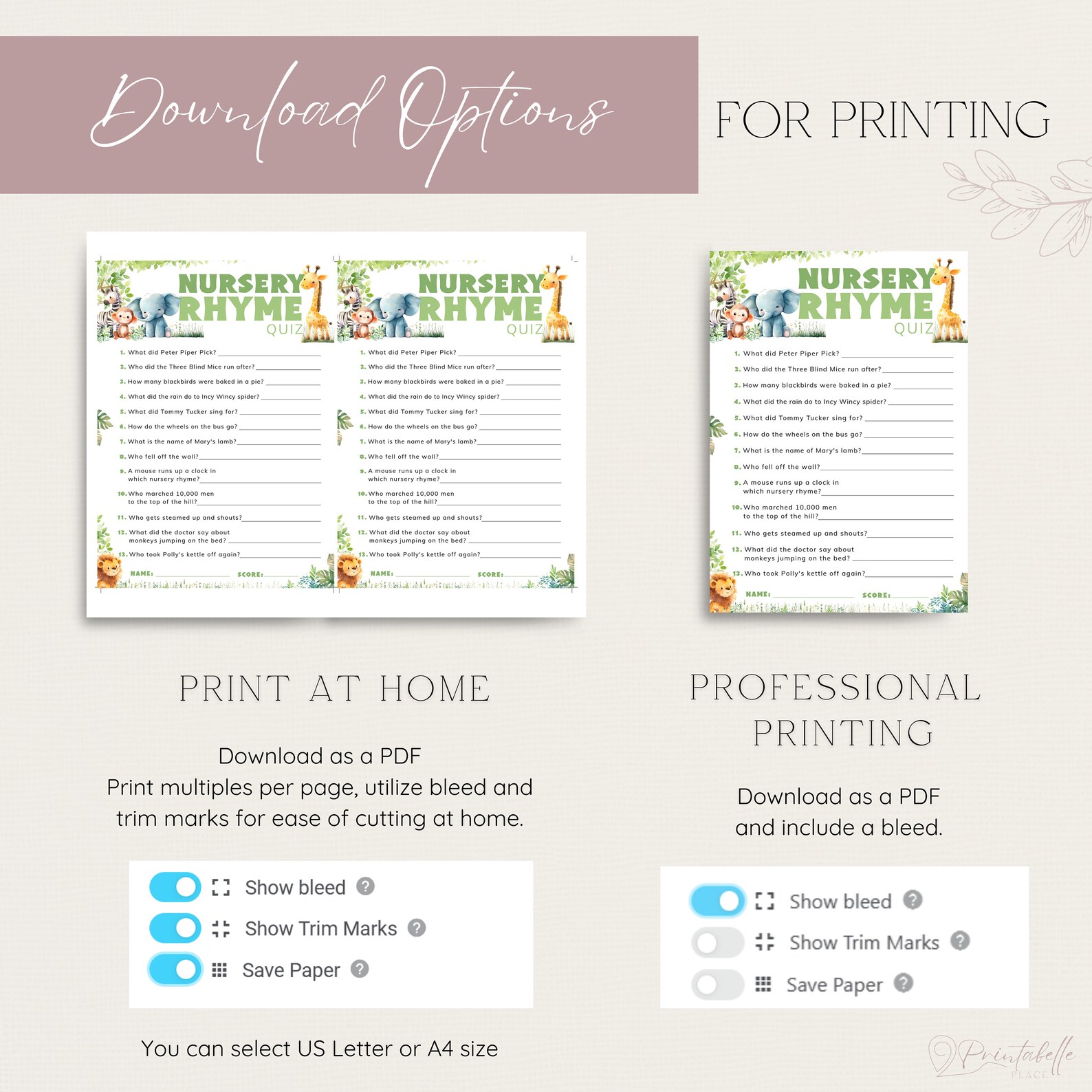 Nursery Rhyme Baby Shower Game: Safari Animal Theme, Printable Jungle