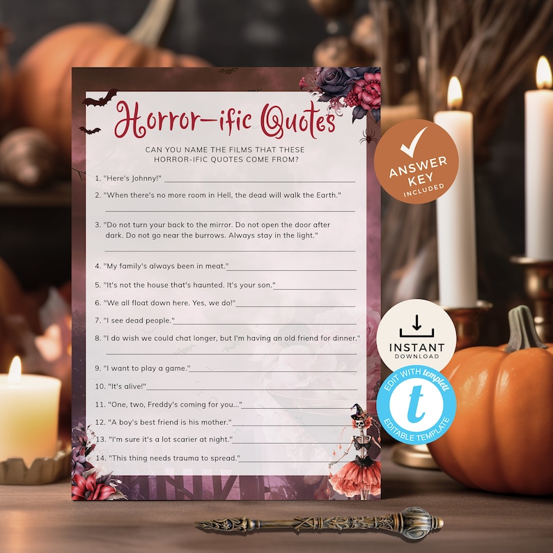 Spooky Rhetorical Questions Halloween Movie Quotes Game, Horror Film Trivia, Witchy Gothic Style ...