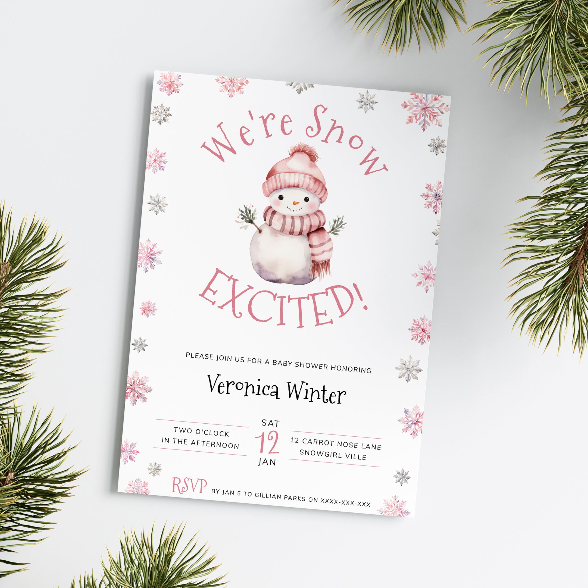 Pink Winter Snow Baby Shower Invitation. We're Snow - Etsy