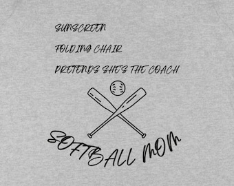 MOM SOFTBALL ~ Maman SOFTBALL ~ Maman sportive ~ T-shirt à col en V ~ Chemise de softball ~ 100 % coton