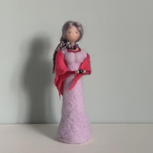 Handmade Felted Fairy Doll – With Charoite Bead – Wool Fairy with Braided Hair – Waldorf-Inspired Decoration