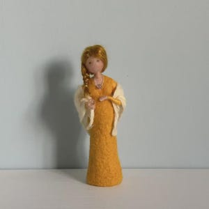Handmade Felted Fairy Doll – With Sunstone and Moonstone Beads – Wool Fairy with Braided Hair – Waldorf-Inspired Decoration