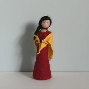 Handmade Felted Fairy Doll – With Onyx Bead – Wool Fairy with Braided Hair – Waldorf-Inspired Decoration