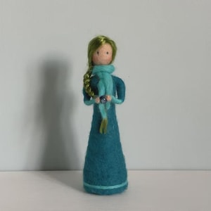 Handmade Felted Fairy Doll – With Kyanite Bead – Wool Fairy with Braided Hair – Waldorf-Inspired Decoration