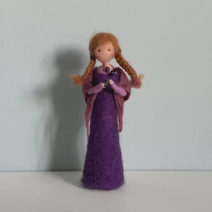 Handmade Felted Fairy Doll – With Amethyst Bead – Wool Fairy with Braided Hair – Waldorf-Inspired Decoration