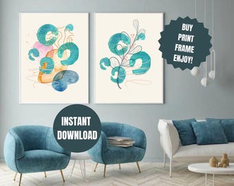 Impresión de flores de acuarela bohemia: arte digital para pared, póster floral botánico, descarga de arte minimalista, decoración bohemia para el hogar