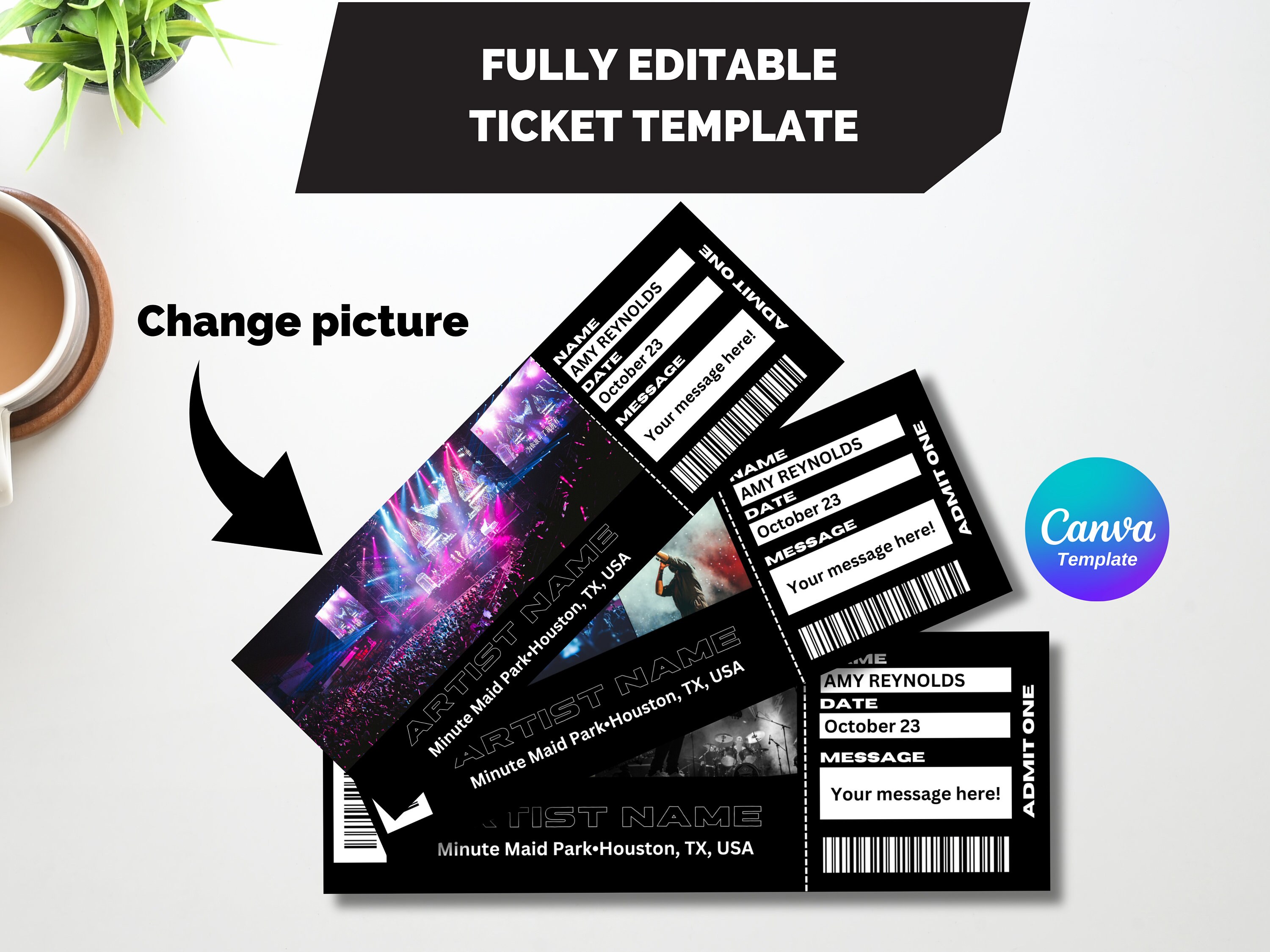 Editable Concert Ticket Template Custom Event Ticket Canva Template Editable Concert Ticket Template Custom Event Ticket Canva Template