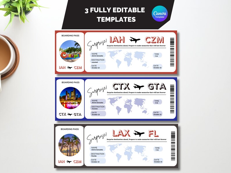 Editable Boarding Pass Template, Surprise Gift Ideas, Printable Airline ...