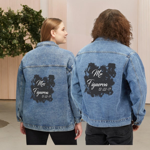 Wedding Couple denim jackets Mr and Mrs personalized bride and groom husband and wife jean jacket denim jacket bride gift matching jackets