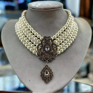 Victorian Pearl Choker: Black Diamond Baroque Statement Necklace