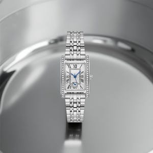Crystal Bezel Silver Watch: Roman Numeral Quartz Bracelet