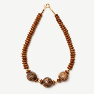Wood Bead Necklace: Chunky Boho Choker, Rustic Earth Tones