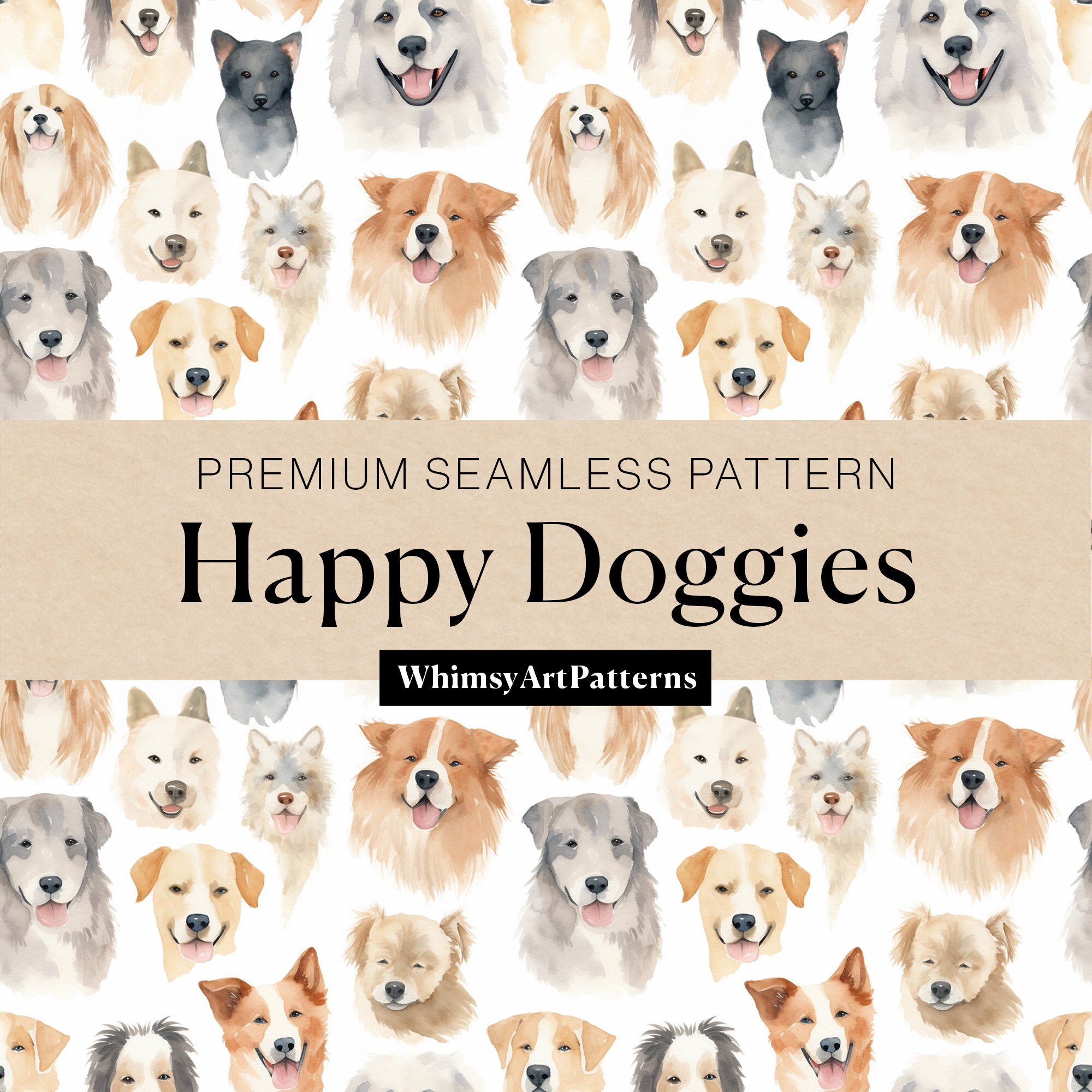 HAPPY DOGS Digital Paper, Printable Instant Download File, Smiling ...
