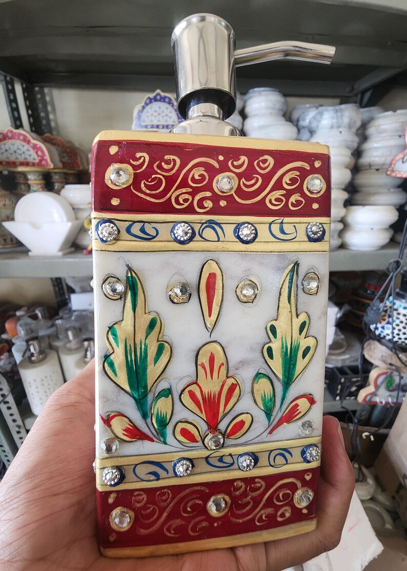 Beautiful Handmade Marble Dispenser With Meenakari Bath Set Marble ...
