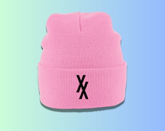 Op MGK geïnspireerde dubbele XX roze beanie met omslag, één maat