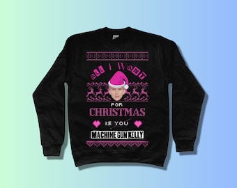 Op machinegeweer Kelly geïnspireerd grappig kersttrui Alles wat ik voor kerst wil is MGK