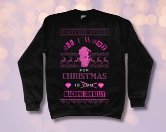 Op machinegeweer Kelly geïnspireerd grappig kersttrui Alles wat ik voor kerst wil is MGK