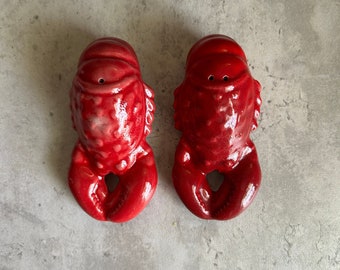 VINTAGE Ceramic Red Lobster Salt and Pepper Shakers Retro Coastal Home Decor Eclectic Quirky Kitchen