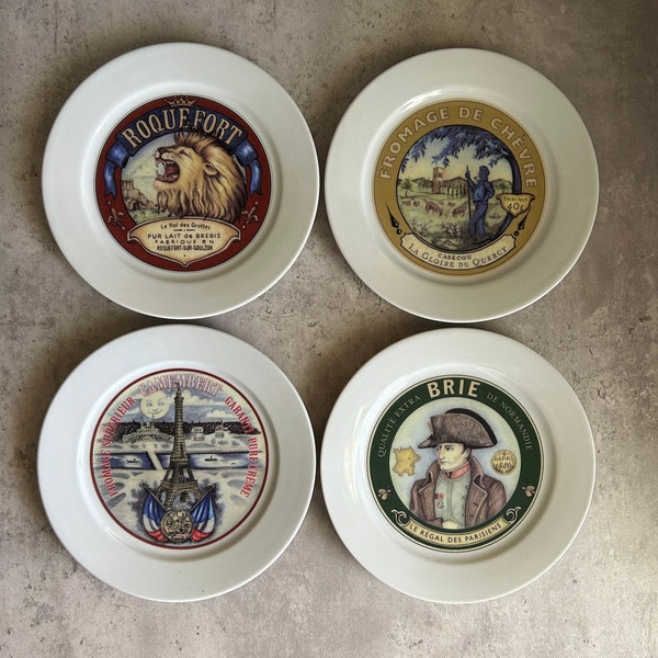 VINTAGE 2000s Restoration Hardware 8" French Cheese Plates Set of Four (4) Classic Retro Home Decor