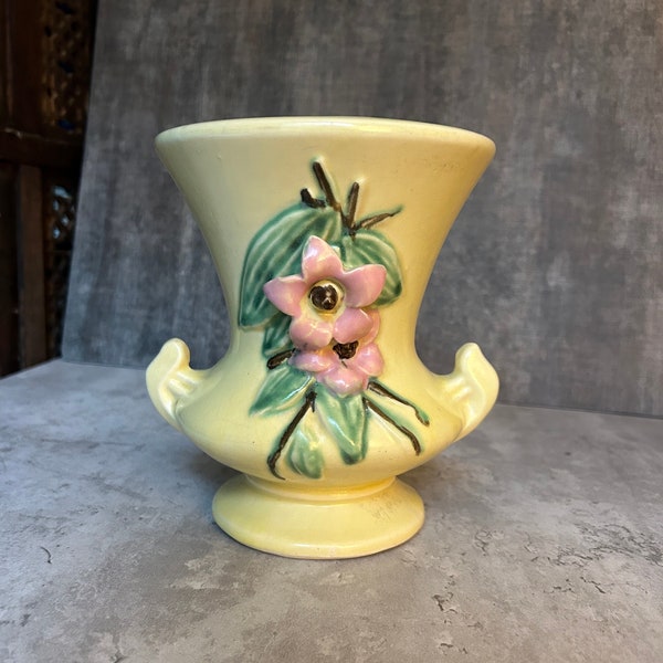 VINTAGE 1940s McCoy Pottery Yellow Urn Floral Vase Retro Home Decor