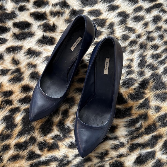 VINTAGE Navy Miu Miu Leather Wedge Size EU 39 Des… - image 5
