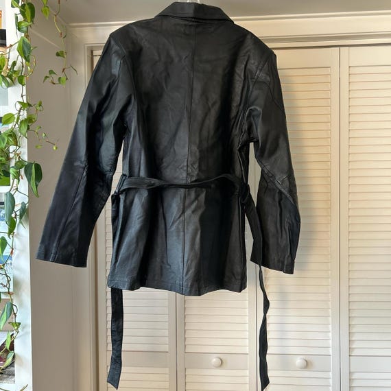 Y2K Vintage Black Leather Jacket 14 16