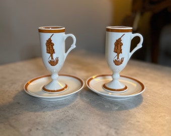 VINTAGE 1960er Jahre Diablo Espresso Mokkatassen Loubat New Orleans Set mit zwei Tassen und Untertassen Retro Home Decor Antike Kaffeebar