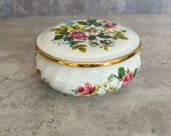 VINTAGE 1970er Jahre Royal Crown Staffordshire Floral Keramik Trinket Box mit Deckel Kokette Zimmer Dekor Schmuck Ring Schale Ohrring Halter Catchall