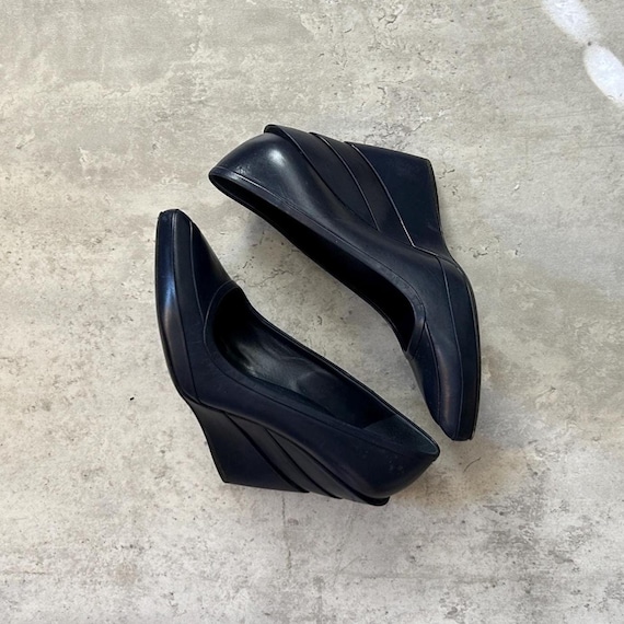 VINTAGE Navy Miu Miu Leather Wedge Size EU 39 Des… - image 3