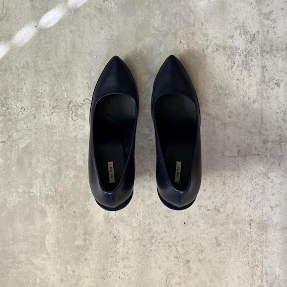 VINTAGE Navy Miu Miu Leather Wedge Size EU 39 Des… - image 4