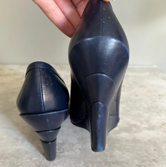 VINTAGE Navy Miu Miu Leather Wedge Size EU 39 Des… - image 7