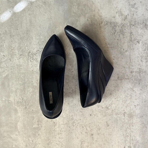 VINTAGE Navy Miu Miu Leather Wedge Size EU 39 Des… - image 6