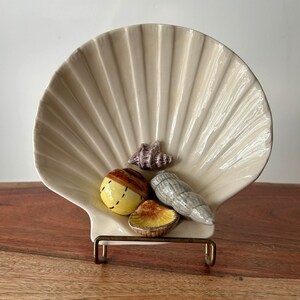 VINTAGE Fitz & Floyd Shell Ceramic Trinket Dish Coastal Chic Coquette Room Decor for Jewelry Rings image 1