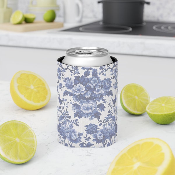 Blue and White Chinoiserie Style Can Cooler Koozie Party Favor Vintage Inspired Gift for Her