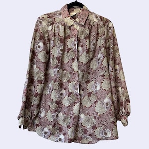 VINTAGE Floral Print Button Down Blouse Womens JH Collectibles Cottagecore Style Top
