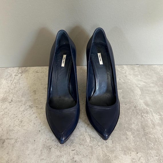 VINTAGE Navy Miu Miu Leather Wedge Size EU 39 Des… - image 2