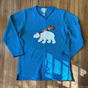 VINTAGE The Quacker Factory Vintage Polar Bear Sweater US Womens S Quirky Retro Dopamine Dressing