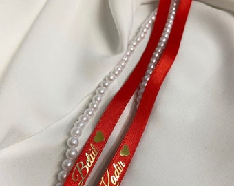 İncili Nişan Kurdelesi | Pearl Engagement Ribbon | Perlen-Verlobungsband