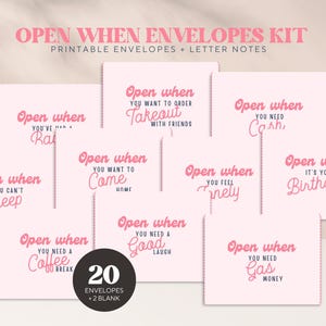 Envelopes para impressão abertos quando, conjunto de 20 pacotes de cuidados para a faculdade abertos quando para suas cartas, presente faça você mesmo para ir para a universidade, download instantâneo