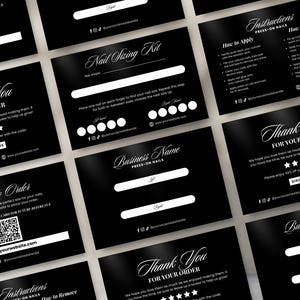 Luxury Press On Nail Business Bundle Nail Packaging Card How To Apply Instruction Nail Sizing Kit Design Customer thank you Canva Template