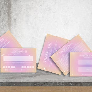 Pacote de negócios Dreamy Press On Nail, cartão de embalagem de unhas, instruções de aplicação, design de kit de dimensionamento de unhas, agradecimento ao cliente, modelo Canva